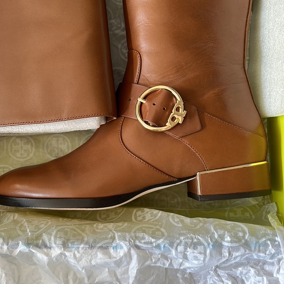 Tory Burch Sofia Roding Boot Festival Brown and Gold 9.5 - Picture 2 of 8